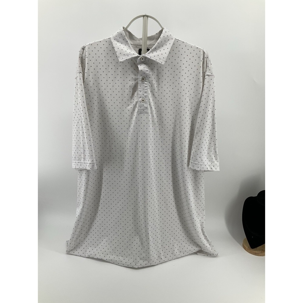 FootJoy FJ Polo Shirt Men XL White Diamond Pattern‎ Short Sleeve Golf Athletic